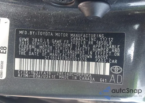 2013 Toyota Corolla L from USA, damaged, VIN 2T1BU4EE9DC001376